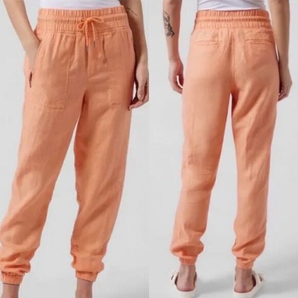 Athleta Pants - Athleta Cabo linen joggers in orange women’s size 14